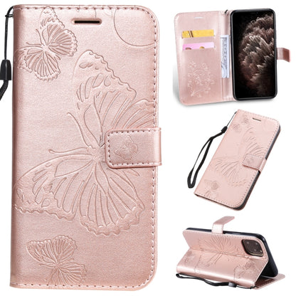 For iPhone 11 Pro Max Pressed Printing Butterfly Pattern Horizontal Flip PU Leather Case with Holder & Card Slots & Wallet & Lanyard (Rose Gold) - iPhone 11 Pro Max Cases by buy2fix | Online Shopping UK | buy2fix