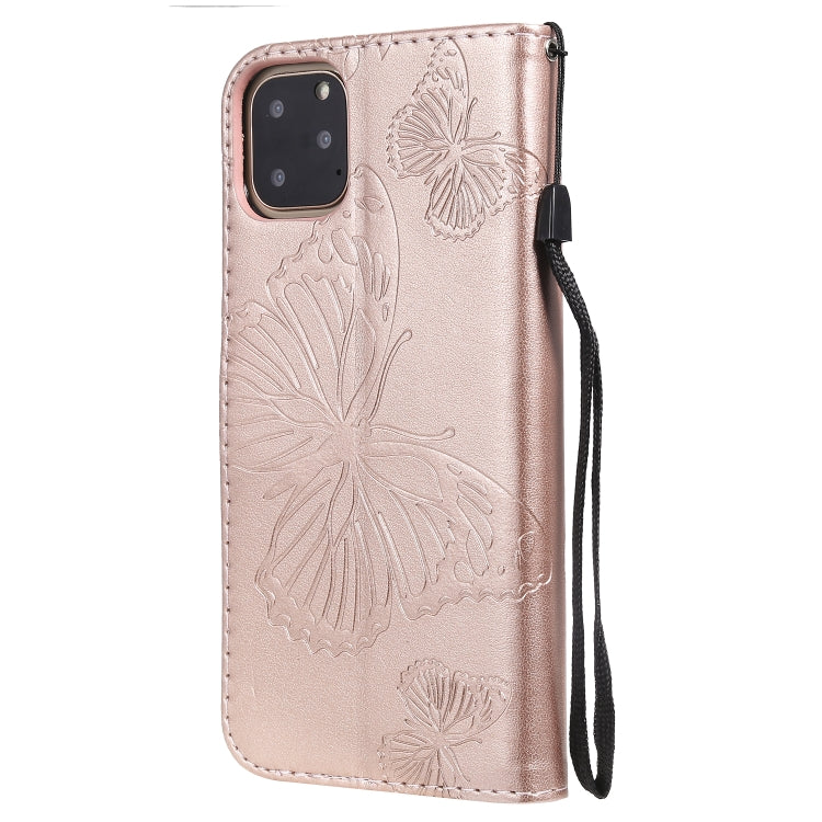 For iPhone 11 Pro Max Pressed Printing Butterfly Pattern Horizontal Flip PU Leather Case with Holder & Card Slots & Wallet & Lanyard (Rose Gold) - iPhone 11 Pro Max Cases by buy2fix | Online Shopping UK | buy2fix
