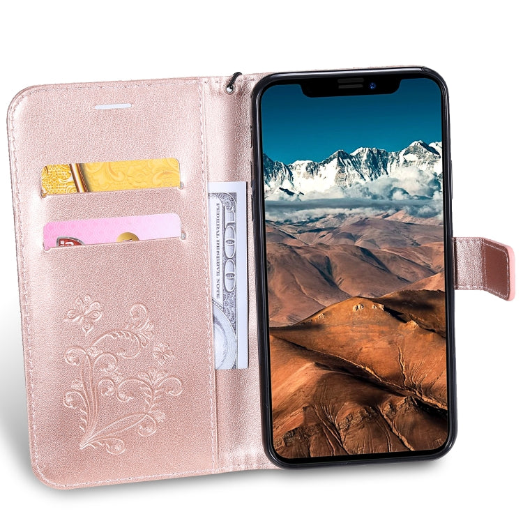 For iPhone 11 Pro Max Pressed Printing Butterfly Pattern Horizontal Flip PU Leather Case with Holder & Card Slots & Wallet & Lanyard (Rose Gold) - iPhone 11 Pro Max Cases by buy2fix | Online Shopping UK | buy2fix