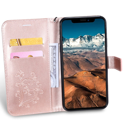 For iPhone 11 Pro Max Pressed Printing Butterfly Pattern Horizontal Flip PU Leather Case with Holder & Card Slots & Wallet & Lanyard (Rose Gold) - iPhone 11 Pro Max Cases by buy2fix | Online Shopping UK | buy2fix