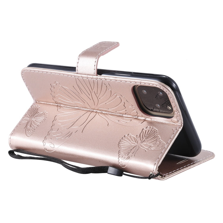 For iPhone 11 Pro Max Pressed Printing Butterfly Pattern Horizontal Flip PU Leather Case with Holder & Card Slots & Wallet & Lanyard (Rose Gold) - iPhone 11 Pro Max Cases by buy2fix | Online Shopping UK | buy2fix