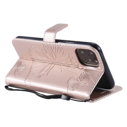 For iPhone 11 Pro Max Pressed Printing Butterfly Pattern Horizontal Flip PU Leather Case with Holder & Card Slots & Wallet & Lanyard (Rose Gold) - iPhone 11 Pro Max Cases by buy2fix | Online Shopping UK | buy2fix