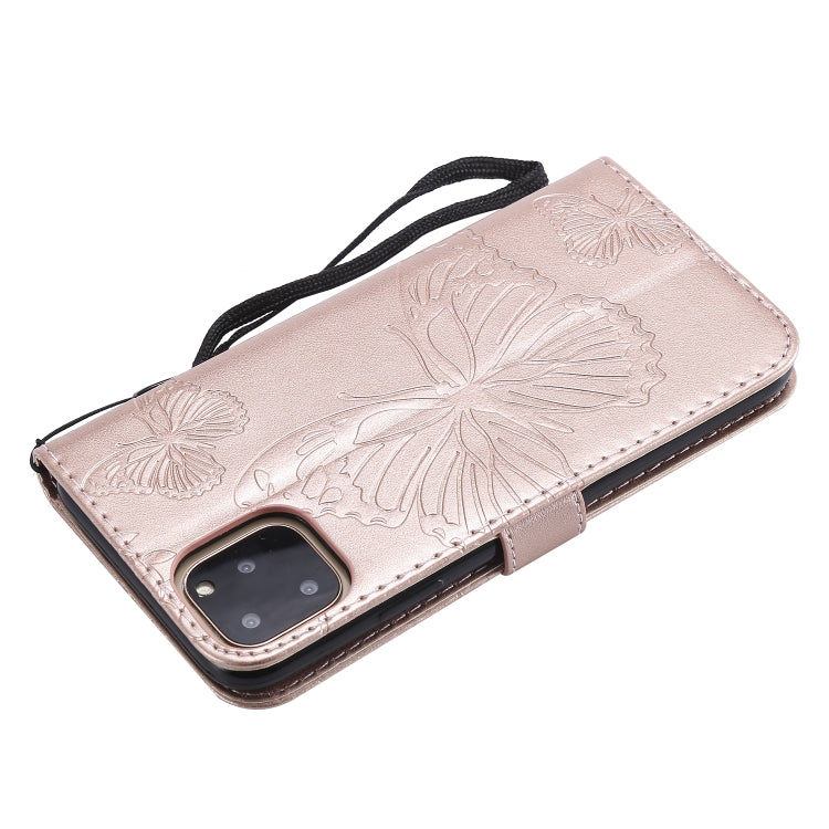 For iPhone 11 Pro Max Pressed Printing Butterfly Pattern Horizontal Flip PU Leather Case with Holder & Card Slots & Wallet & Lanyard (Rose Gold) - iPhone 11 Pro Max Cases by buy2fix | Online Shopping UK | buy2fix