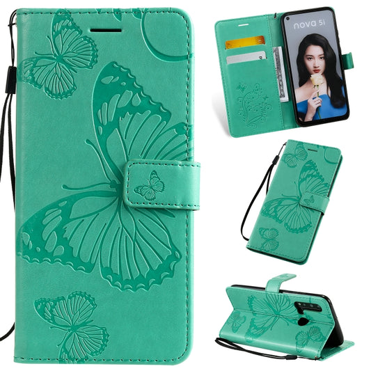 Pressed Printing Butterfly Pattern Horizontal Flip PU Leather Case with Holder & Card Slots & Wallet & Lanyard For Huawei P20 Lite 2019 / Nova 5i(Green) - Huawei Cases by buy2fix | Online Shopping UK | buy2fix