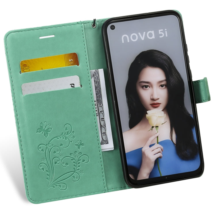 Pressed Printing Butterfly Pattern Horizontal Flip PU Leather Case with Holder & Card Slots & Wallet & Lanyard For Huawei P20 Lite 2019 / Nova 5i(Green) - Huawei Cases by buy2fix | Online Shopping UK | buy2fix