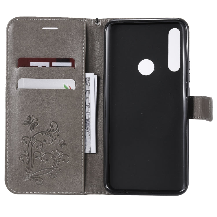 Pressed Printing Butterfly Pattern Horizontal Flip PU Leather Case with Holder & Card Slots & Wallet & Lanyard For Huawei P Smart Z / Y9 Prime 2019(Grey) - Huawei Cases by buy2fix | Online Shopping UK | buy2fix