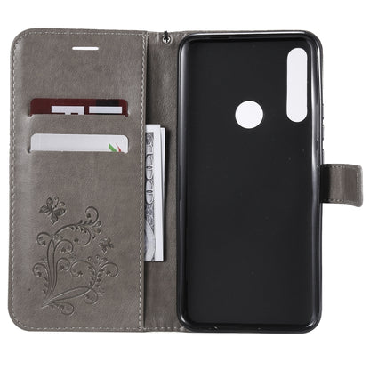 Pressed Printing Butterfly Pattern Horizontal Flip PU Leather Case with Holder & Card Slots & Wallet & Lanyard For Huawei P Smart Z / Y9 Prime 2019(Grey) - Huawei Cases by buy2fix | Online Shopping UK | buy2fix