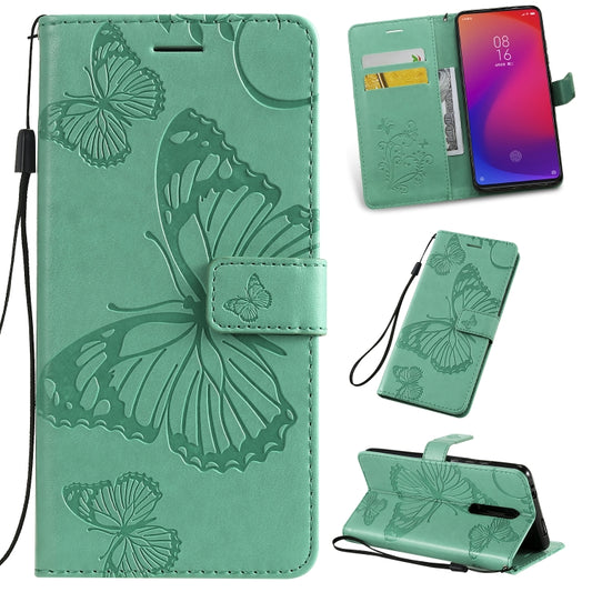 Pressed Printing Butterfly Pattern Horizontal Flip PU Leather Case with Holder & Card Slots & Wallet & Lanyard For Xiaomi Mi 9T & Mi 9T Pro & Redmi K20 & K20 Pro(Green) - Xiaomi Cases by buy2fix | Online Shopping UK | buy2fix