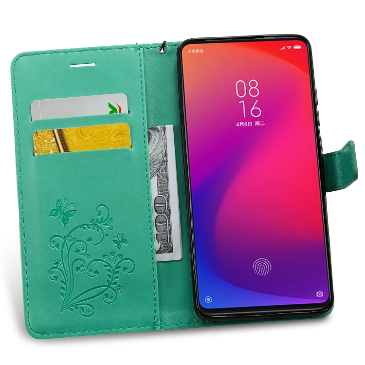 Pressed Printing Butterfly Pattern Horizontal Flip PU Leather Case with Holder & Card Slots & Wallet & Lanyard For Xiaomi Mi 9T & Mi 9T Pro & Redmi K20 & K20 Pro(Green) - Xiaomi Cases by buy2fix | Online Shopping UK | buy2fix
