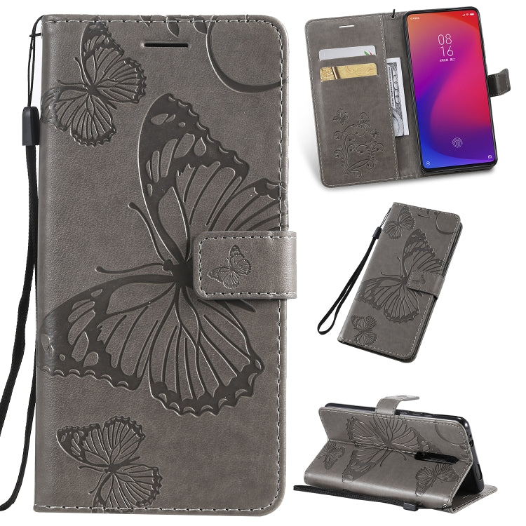 Pressed Printing Butterfly Pattern Horizontal Flip PU Leather Case with Holder & Card Slots & Wallet & Lanyard For Xiaomi Mi 9T & Mi 9T Pro & Redmi K20 & K20 Pro(Grey) - Xiaomi Cases by buy2fix | Online Shopping UK | buy2fix