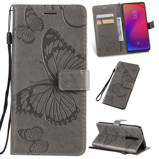 Pressed Printing Butterfly Pattern Horizontal Flip PU Leather Case with Holder & Card Slots & Wallet & Lanyard For Xiaomi Mi 9T & Mi 9T Pro & Redmi K20 & K20 Pro(Grey) - Xiaomi Cases by buy2fix | Online Shopping UK | buy2fix
