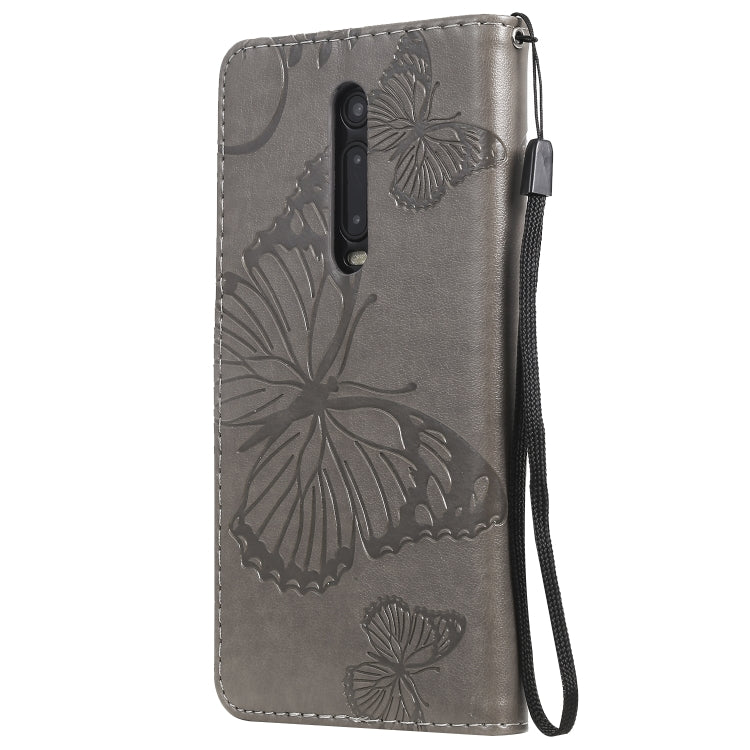 Pressed Printing Butterfly Pattern Horizontal Flip PU Leather Case with Holder & Card Slots & Wallet & Lanyard For Xiaomi Mi 9T & Mi 9T Pro & Redmi K20 & K20 Pro(Grey) - Xiaomi Cases by buy2fix | Online Shopping UK | buy2fix