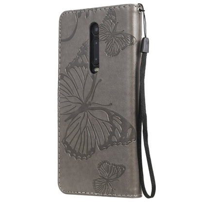 Pressed Printing Butterfly Pattern Horizontal Flip PU Leather Case with Holder & Card Slots & Wallet & Lanyard For Xiaomi Mi 9T & Mi 9T Pro & Redmi K20 & K20 Pro(Grey) - Xiaomi Cases by buy2fix | Online Shopping UK | buy2fix