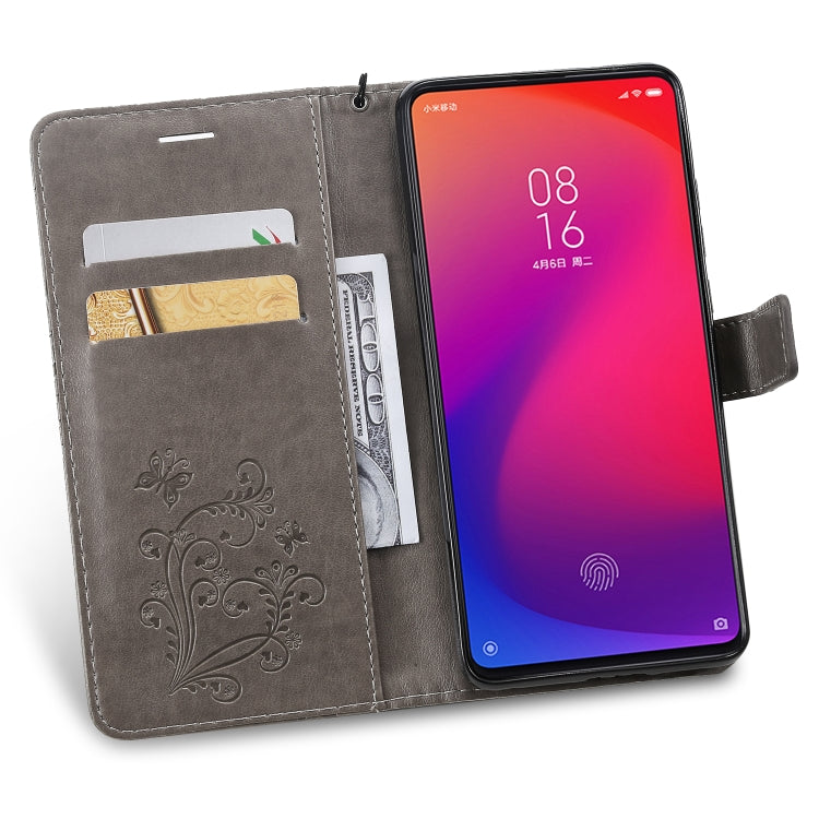 Pressed Printing Butterfly Pattern Horizontal Flip PU Leather Case with Holder & Card Slots & Wallet & Lanyard For Xiaomi Mi 9T & Mi 9T Pro & Redmi K20 & K20 Pro(Grey) - Xiaomi Cases by buy2fix | Online Shopping UK | buy2fix