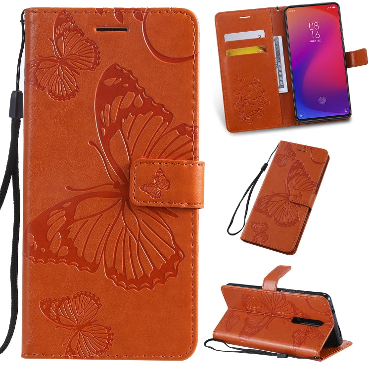 Pressed Printing Butterfly Pattern Horizontal Flip PU Leather Case with Holder & Card Slots & Wallet & Lanyard For Xiaomi Mi 9T & Mi 9T Pro & Redmi K20 & K20 Pro(Orange) - Xiaomi Cases by buy2fix | Online Shopping UK | buy2fix