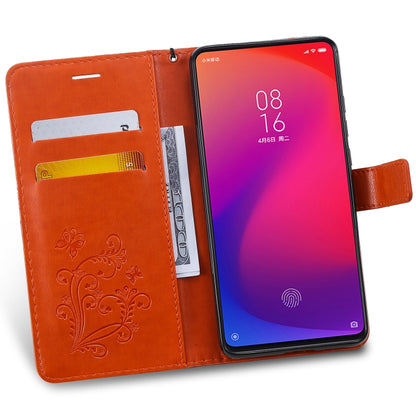 Pressed Printing Butterfly Pattern Horizontal Flip PU Leather Case with Holder & Card Slots & Wallet & Lanyard For Xiaomi Mi 9T & Mi 9T Pro & Redmi K20 & K20 Pro(Orange) - Xiaomi Cases by buy2fix | Online Shopping UK | buy2fix