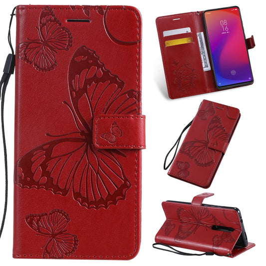 Pressed Printing Butterfly Pattern Horizontal Flip PU Leather Case with Holder & Card Slots & Wallet & Lanyard For Xiaomi Mi 9T & Mi 9T Pro & Redmi K20 & K20 Pro(Red) - Xiaomi Cases by buy2fix | Online Shopping UK | buy2fix
