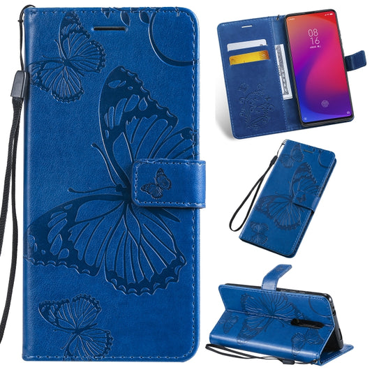 Pressed Printing Butterfly Pattern Horizontal Flip PU Leather Case with Holder & Card Slots & Wallet & Lanyard For Xiaomi Mi 9T & Mi 9T Pro & Redmi K20 & K20 Pro(Blue) - Xiaomi Cases by buy2fix | Online Shopping UK | buy2fix