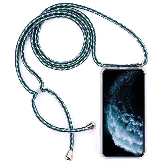 Four-Corner Anti-Fall Transparent TPU Mobile Phone Case With Lanyard for iPhone 11 Pro(Green White Blue) - iPhone 11 Pro Cases by buy2fix | Online Shopping UK | buy2fix