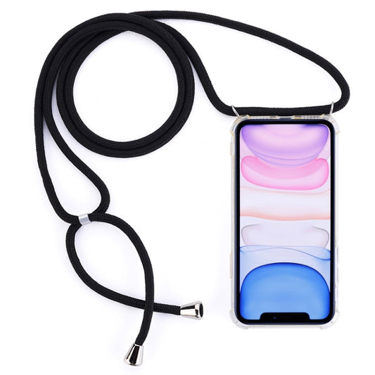 Four-Corner Anti-Fall Transparent TPU Mobile Phone Case With Lanyard for iPhone 11(Black) - iPhone 11 Cases by buy2fix | Online Shopping UK | buy2fix