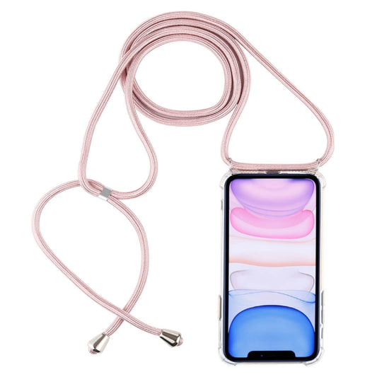 Four-Corner Anti-Fall Transparent TPU Mobile Phone Case With Lanyard for iPhone 11(Rose Gold) - iPhone 11 Cases by buy2fix | Online Shopping UK | buy2fix