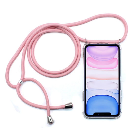 Four-Corner Anti-Fall Transparent TPU Mobile Phone Case With Lanyard for iPhone 11(Pink) - iPhone 11 Cases by buy2fix | Online Shopping UK | buy2fix