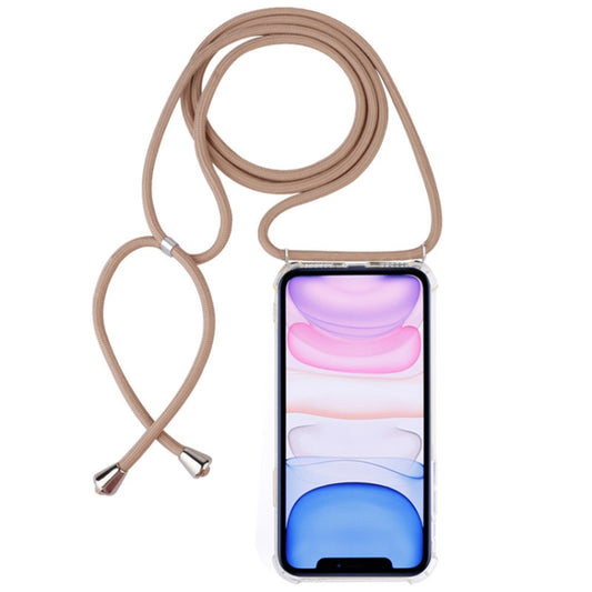 Four-Corner Anti-Fall Transparent TPU Mobile Phone Case With Lanyard for iPhone 11(Beige) - iPhone 11 Cases by buy2fix | Online Shopping UK | buy2fix