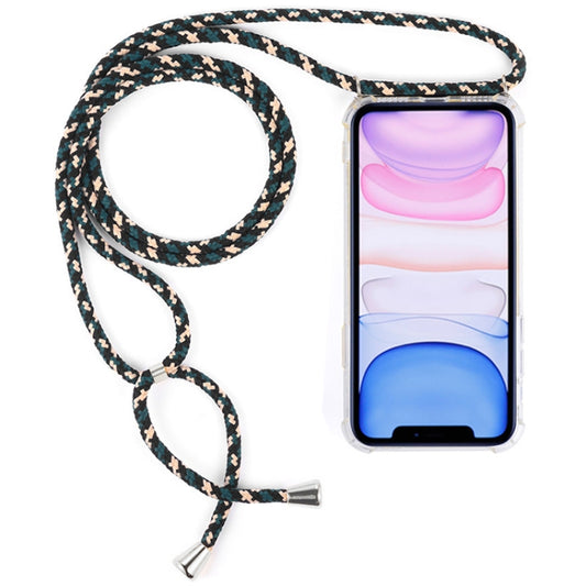 Four-Corner Anti-Fall Transparent TPU Mobile Phone Case With Lanyard for iPhone 11(Green Beige Black) - iPhone 11 Cases by buy2fix | Online Shopping UK | buy2fix