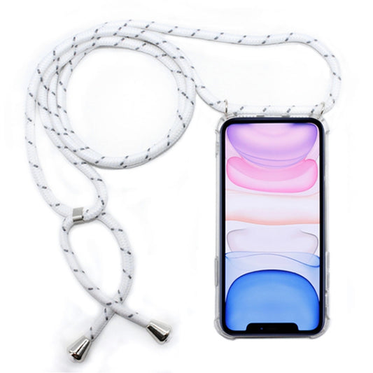 Four-Corner Anti-Fall Transparent TPU Mobile Phone Case With Lanyard for iPhone 11(White Grey) - iPhone 11 Cases by buy2fix | Online Shopping UK | buy2fix