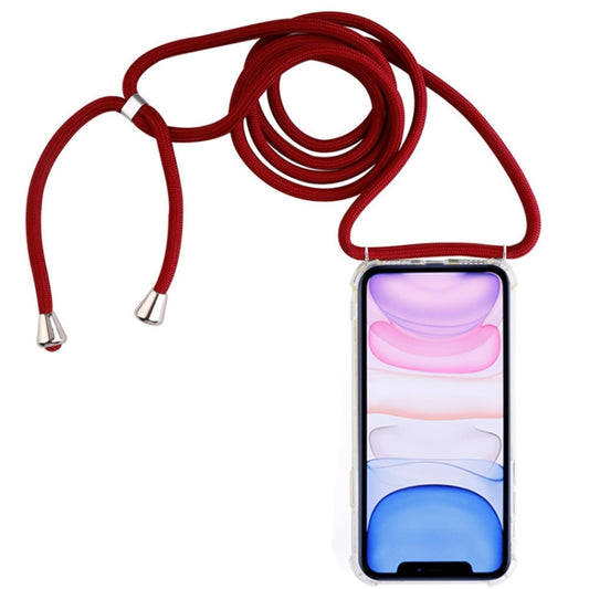 Four-Corner Anti-Fall Transparent TPU Mobile Phone Case With Lanyard for iPhone 11(Red) - iPhone 11 Cases by buy2fix | Online Shopping UK | buy2fix