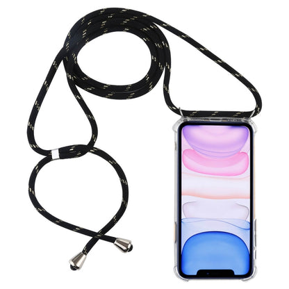 Four-Corner Anti-Fall Transparent TPU Mobile Phone Case With Lanyard for iPhone 11(Black Gold) - iPhone 11 Cases by buy2fix | Online Shopping UK | buy2fix