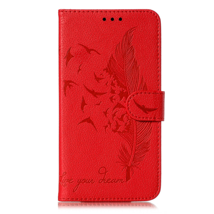 Feather Pattern Litchi Texture Horizontal Flip Leather Case with Wallet & Holder & Card Slots For Motorola Moto E6(Red) - Motorola Cases by buy2fix | Online Shopping UK | buy2fix