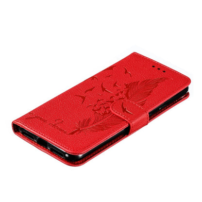 Feather Pattern Litchi Texture Horizontal Flip Leather Case with Wallet & Holder & Card Slots For Google Pixel 4XL(Red) - Google Cases by buy2fix | Online Shopping UK | buy2fix