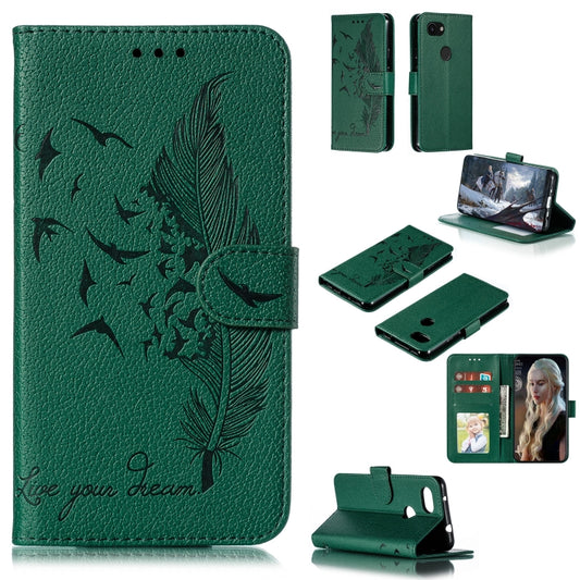 Feather Pattern Litchi Texture Horizontal Flip Leather Case with Wallet & Holder & Card Slots For Google Pixel 3a(Green) - Google Cases by buy2fix | Online Shopping UK | buy2fix
