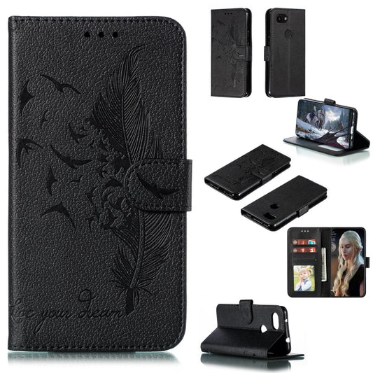 Feather Pattern Litchi Texture Horizontal Flip Leather Case with Wallet & Holder & Card Slots For Google Pixel 3a(Black) - Google Cases by buy2fix | Online Shopping UK | buy2fix