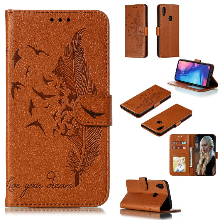 Feather Pattern Litchi Texture Horizontal Flip Leather Case with Wallet & Holder & Card Slots For Xiaomi Redmi Note 7(Brown) - Xiaomi Cases by buy2fix | Online Shopping UK | buy2fix