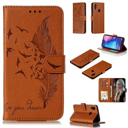 Feather Pattern Litchi Texture Horizontal Flip Leather Case with Wallet & Holder & Card Slots For Xiaomi Redmi Note 7(Brown) - Xiaomi Cases by buy2fix | Online Shopping UK | buy2fix