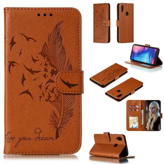 Feather Pattern Litchi Texture Horizontal Flip Leather Case with Wallet & Holder & Card Slots For Xiaomi Redmi Note 7(Brown) - Xiaomi Cases by buy2fix | Online Shopping UK | buy2fix