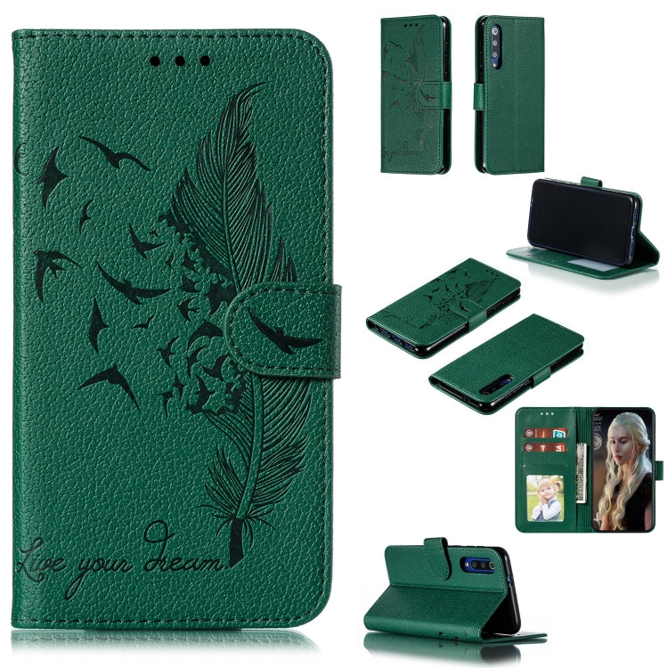 Feather Pattern Litchi Texture Horizontal Flip Leather Case with Wallet & Holder & Card Slots For Xiaomi Mi 9 SE(Green) - Xiaomi Cases by buy2fix | Online Shopping UK | buy2fix