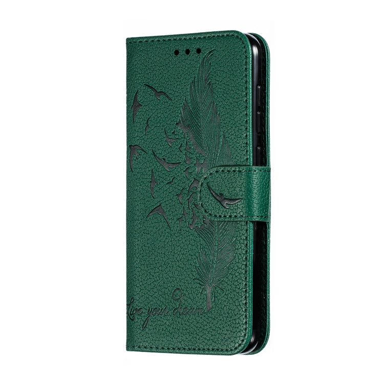 Feather Pattern Litchi Texture Horizontal Flip Leather Case with Wallet & Holder & Card Slots For Xiaomi Mi 9 SE(Green) - Xiaomi Cases by buy2fix | Online Shopping UK | buy2fix