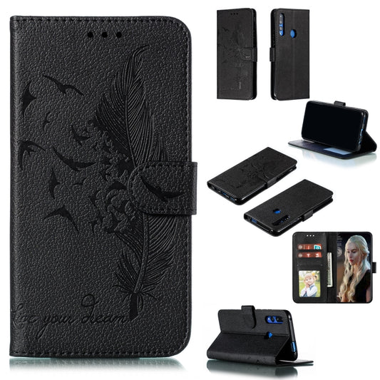 Feather Pattern Litchi Texture Horizontal Flip Leather Case with Wallet & Holder & Card Slots For Huawei P Smart Z / Y9 Prime (2019)(Black) - Huawei Cases by buy2fix | Online Shopping UK | buy2fix