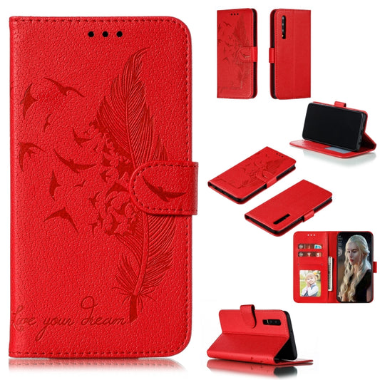 Feather Pattern Litchi Texture Horizontal Flip Leather Case with Wallet & Holder & Card Slots For Huawei P30(Red) - Huawei Cases by buy2fix | Online Shopping UK | buy2fix