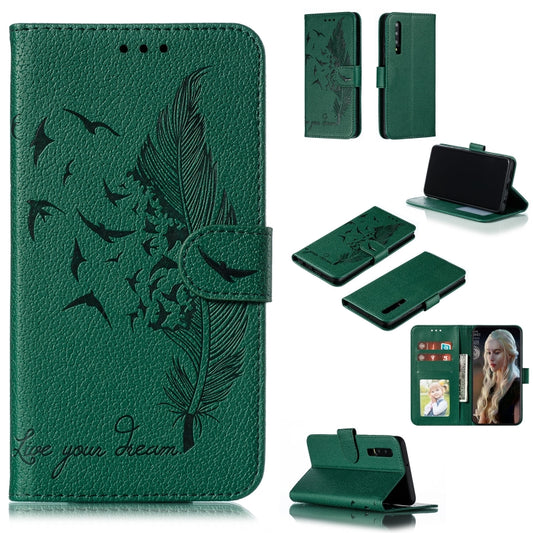 Feather Pattern Litchi Texture Horizontal Flip Leather Case with Wallet & Holder & Card Slots For Huawei P30(Green) - Huawei Cases by buy2fix | Online Shopping UK | buy2fix
