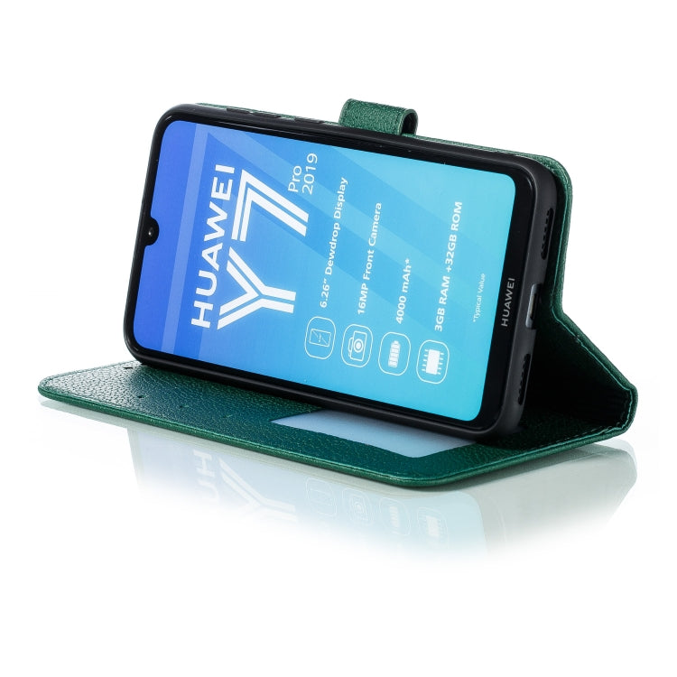 Feather Pattern Litchi Texture Horizontal Flip Leather Case with Wallet & Holder & Card Slots For Huawei Y7 (2019)(Green) - Huawei Cases by buy2fix | Online Shopping UK | buy2fix