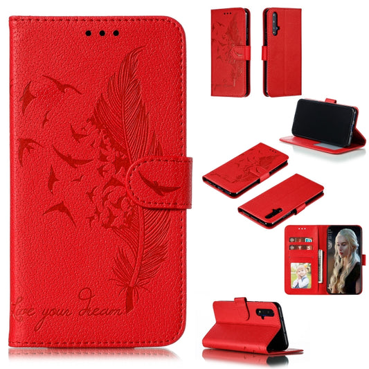 Feather Pattern Litchi Texture Horizontal Flip Leather Case with Wallet & Holder & Card Slots For Huawei Honor 20(Red) - Honor Cases by buy2fix | Online Shopping UK | buy2fix