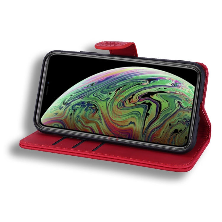 For iPhone 11 Calf Pattern Double Folding Design Embossed Leather Case with Wallet & Holder & Card Slots (Red) - iPhone 11 Cases by buy2fix | Online Shopping UK | buy2fix