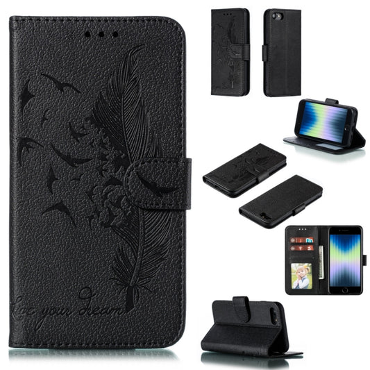 For iPhone SE 2022 / SE 2020 / 8 / 7 Feather Pattern Litchi Texture Horizontal Flip Leather Case with Wallet & Holder & Card Slots(Black) - iPhone SE 2022 / 2020 / 8 / 7 Cases by ESR | Online Shopping UK | buy2fix