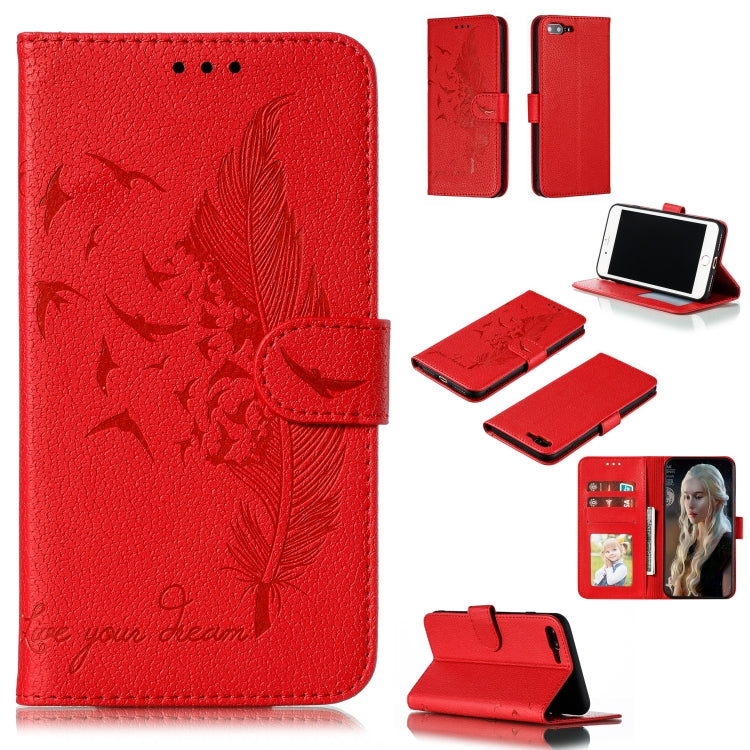 Feather Pattern Litchi Texture Horizontal Flip Leather Case with Wallet & Holder & Card Slots For iPhone 7 Plus / 8 Plus(Red) - More iPhone Cases by buy2fix | Online Shopping UK | buy2fix