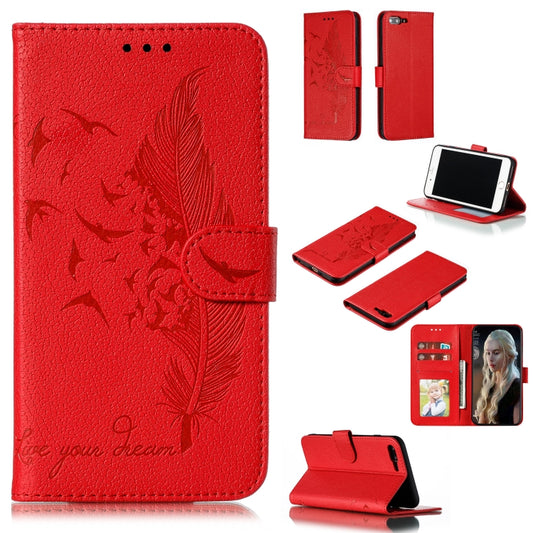 Feather Pattern Litchi Texture Horizontal Flip Leather Case with Wallet & Holder & Card Slots For iPhone 7 Plus / 8 Plus(Red) - More iPhone Cases by buy2fix | Online Shopping UK | buy2fix