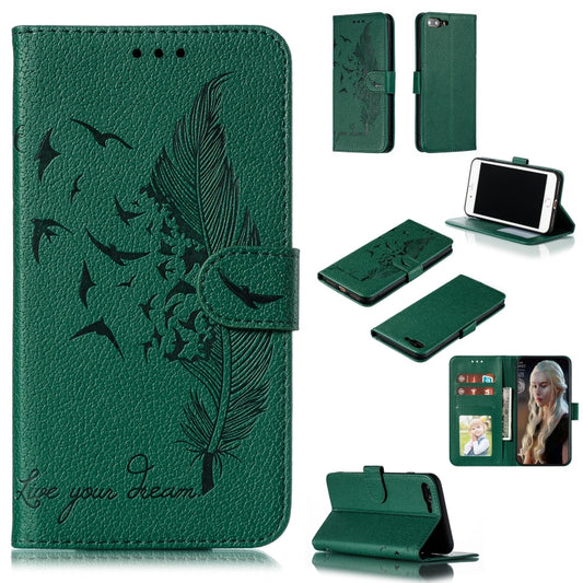 Feather Pattern Litchi Texture Horizontal Flip Leather Case with Wallet & Holder & Card Slots For iPhone 7 Plus / 8 Plus(Green) - More iPhone Cases by buy2fix | Online Shopping UK | buy2fix